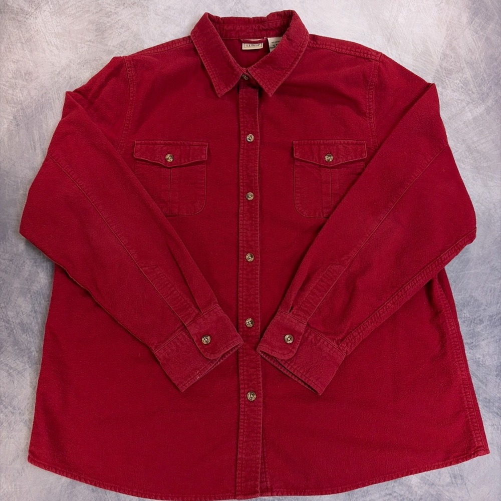 L.L. Bean Corduroy Shirt Womens XL Red Excellent Long Sleeve Button Up Pocket